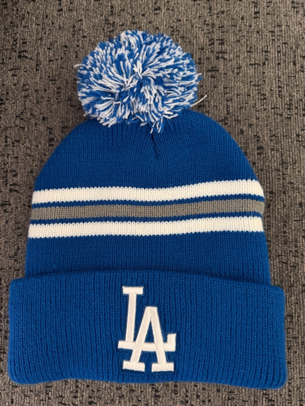 Los Angeles Dodgers Blue Pom Beanie with White LA Logo